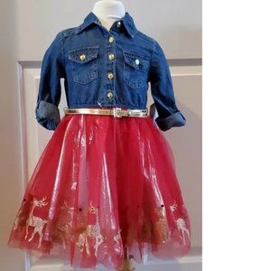 Lilt Denim and Red Tulle Christmas Dress Sparkly Reindeer RUNS SMALL WORN ONCE